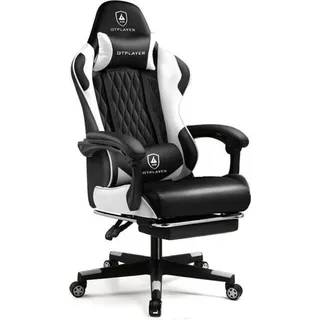 GTPLAYER Gaming-Stuhl Gamer Stuhl, Ergonomischer Bürostuhl mit Fußstütze, Gaming Sessel 150 kg Belastbarkeit, Kopfstütze und Lendenstütze weiß - Weiß