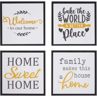 4er-Set Wandbild HWC-N96, Wanddekoration Bilderrahmen Sprüche Sweet Home Welcome World Family, Holz Leinwand 30x30cm