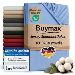 Buymax Spannbettlaken 70x140cm Baumwolle 100% Kinderbett Spannbetttuch Baby Bettlaken Jersey, Matratzenhöhe bis 15 cm, Farbe Hellblau