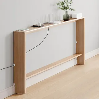 Schmaler Sofatisch, Konsolentisch für Hinter Der Couch, Ablageregal Aus Massivholz für Die Sofarückseite, Einfach zu montieren 2-stufiger Akzenttisch für Eingangsbereich - Naturholz(120x10x69cm)