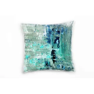 Paul Sinus Art Abstrakt, türkis, beige, blau, gemalt Deko Kissen 40x40cm für Couch Sofa Lounge Zierkissen - Dekoration zum Wohlfühlen