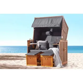 Strandkorb, Braun, Grau, Textil, Tanne, massiv, 116x159x78 cm, Gartenmöbel, Strandkörbe