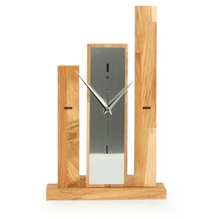 Kreative Feder Standuhr Designer-Standuhr "Stairs" aus Massivholz, ohne Ticken; Funk- oder Quarzuhrwerk; elegant, außergewöhnlich, modern goldfarben