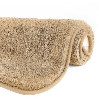 GONICVIN Teppich, 60 x 90 cm Flauschige Mikrofaser Waschbarer Badteppich Badematte, rutschfest Badezimmerteppich für Badezimmer, Wohnzimmer (Beige)