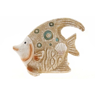 ELLUG Spardose Spardose Sparbüchse als „Fisch“ in Sandoptik mit Muscheldekor Urlaub Reisekasse Sparschwein Geldgeschenk 14*7,5*10,5 cm