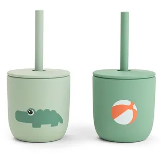 Done By Deer Playground Silikon 2er-pack Becher Mit Strohhalmen - Green - One Size