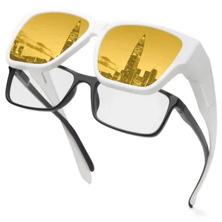 Face Shadow Polarisiert Überzieh Sonnenbrille über Normale Brille Herren UV400 Schutz, Übergroß Quadratisch Überbrille für Brillenträger, Ultra Leicht für Fahren, Radfahren, Sport, Freizeit