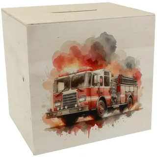 Feuerwehrfahrzeug Spardose aus Holz Robuste Einsatz-Rettung Löschfahrzeug-Design Feuer und Notfall Spiel-Spardose aus Holz für angehende Feuerwehrleute Trinkgeld
