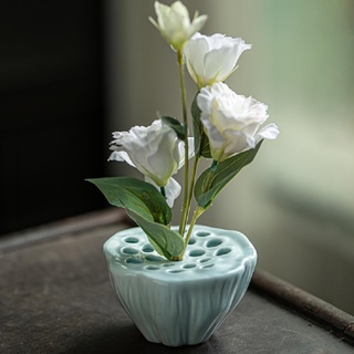 Yiilead Blumentopf Keramik Vase Lotus Design mit Reaktionsglasur hellblau 14cm Dekoration für Hydrokultur Blume | Trockenblumen | künstliche Blume usw