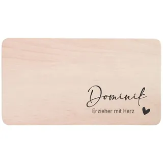 Frühstücksbrett Holzbrettchen mit Gravur | Erzieher mit Herz mit Name | Personalisierte Geschenk-idee Schneidebrett | Holzbrett Abschluss Abschied Kita Kindergarten