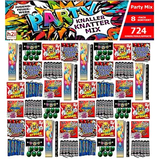 h2i Knaller Knatter Premium Mix | 724 Teile | 8fach sortiert & handverlesen| Partyspaß für Klein & Groß I für Silvester Halloween & Partys | Kinder & Jugendfeuerwerk | Ganzjahresfeuerwerk Kat. F1
