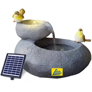 Solar Gartenbrunnen Brunnen Solarbrunnen Zierbrunnen Wasserfall Gartenleuchte Teichpumpe für Terrasse, Balkon, mit Pumpen-instant-Start-Funktion mit Liion-Akku & Led-Licht (FELS-Schalen)