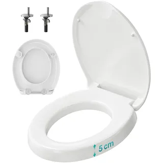 WOLTU WC Sitz Erhöhung 5cm mit Absenkautomatik Oval bis 300 kg belastbar | Toilettensitzerhöhung 5cm, Erhöhter toilettensitz für bequemes Sitzen, einfache Reinigung & Montag, Weiß