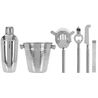 Barkeeper Cocktailset mit Shaker und Kühler, 6-teilig - Silber