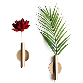 DINOWIN Blumenvase aus Metall, Wandvase Geometrischer Behälter Getrocknete Gräser und Metallständer Vasen Von Ornament Künstliche Blume Moderne Kunst Blumen Arrangement (Gold)