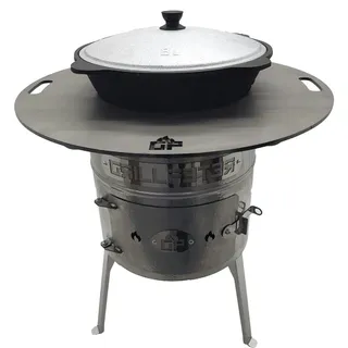 Grillpeter Utschak aus Edelstahl Aidos mit Feuerplatte aus Stahl 6mm D60cm und Kazan aus Gusseisen 8L