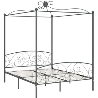 vidaXL Himmelbett Bettgestell Bett Doppelbett Metallbett Bettrahmen Lattenrost Schlafzimmerbett Schlafzimmermöbel Ehebett Grau Metall 180x200cm