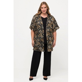 Ulla Popken Kimono Kimono-Jacke Metallic-Pailletten Oversized Halbarm, Langform, Materialmix schwarz 42/44