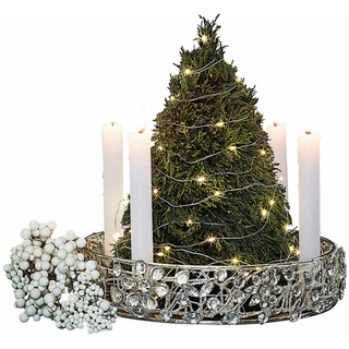 LOBERON Kerzenhalter Hope, für Vier Stabkerzen, hochglänzend, mit glitzernden Glassteinen geschmückt, Adventskranz, Weihnachten, Weihnachtsdeko, Eisen, Glas, Silber