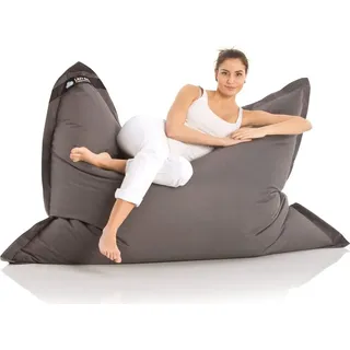 Lazy Bag XXL Riesensitzsack Dunkelgrau 180x140 cm - Bequemes Indoor & Outdoor Bodenkissen mit waschbarem Bezug & Polystyrol Füllung - Dunkelgrau
