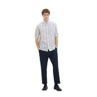 Tom Tailor Herren Langarm Hemd COMFORT COTTON LINEN Relaxed Fit Weiß Multicolor Stripe 34723 XXL
