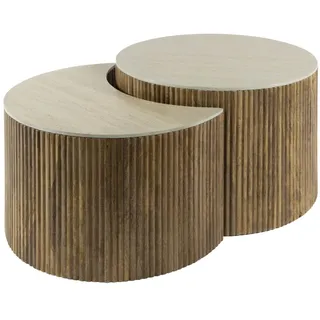 Couchtisch 2er-Set Tratin aus Mangoholz, skandinavisches Design, Travertin-Optik, natur beige