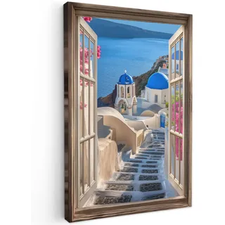 OnlyWow© Outdoor Poster 40x60 cm Gartendeko Wetterfest Wanddeko Terrasse Leinwandbilder Aesthetic Deko Außenbereich Wandbilder Modern Draußen Durchsichtig - Santorini - Landschaft - Blau