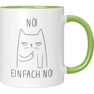 TassenTicker Tasse TASSENTICKER - Nö einfach Nö - Tasse für die Arbeit - Freche Katze, 330ml grün|weiß