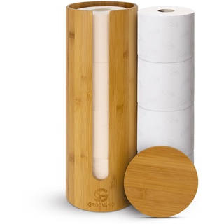 GROOVANO Ersatzrollenhalter aus Bambus für 4 Rollen, Toilettenpapierhalter Holz, Toilettenpapier Aufbewahrung, WC Klopapieraufbewahrung, Toilet Paper Storage mit Deckel, Klorollenaufbewahrung - Grey