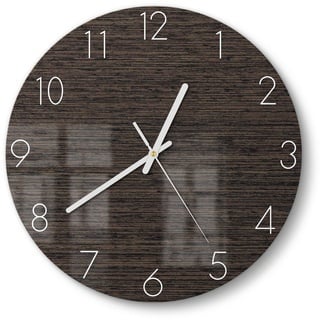 DEQORI Wanduhr 'Holz horizontal gemasert' (Glas Glasuhr modern Wand Uhr Design Küchenuhr) braun 30 cm x 30 cm