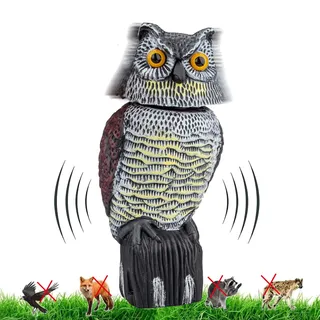 Eule Vogelscheuche, Eule zur Taubenabwehr Taubenschreck Vogelschreck Vogelabwehr Eulen Figur Deko mit Ton und Wackelkopf, Eulen Lockpfeife für Outdoor Balkon Garten