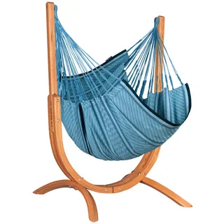 La Siesta Hängematte, Blau, Natur, Holz, Textil, Eukalyptusholz, Schichtholz,massiv, 100x152x92 cm, Gartenmöbel, Hängematten