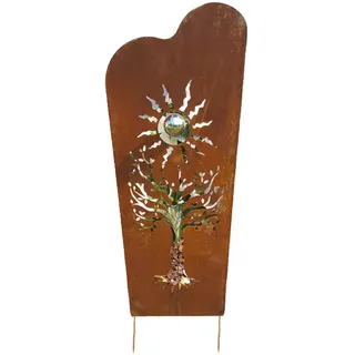 Jürgen Bocker Garten-Ambiente Gartenstecker Baum rechteckig aus Roststahl mit 1 Kugel aus Edelstahl Abmessung 130x30x5 cm, braun, 130 cm