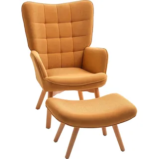 HOMCOM Sessel mit Hocker, Ohrensessel mit Hoher Rückenlehne, Holzbeine, Loungesessel mit getuftetem Design, Cord-Optik, für Wohnzimmer, Braun   Aosom