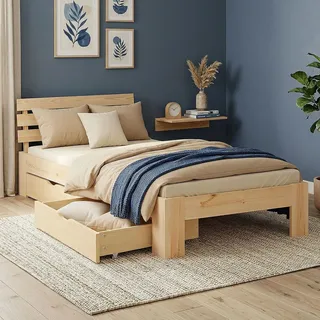Homestyle4u Holzbett 90 x 200 cm Braun