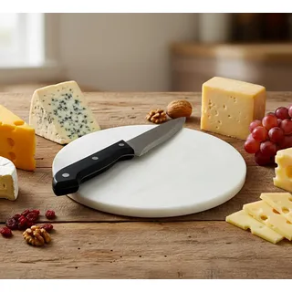 Kleo Marmor-Schneidebrett, Käsebrett, Käseplatte, Küchengerät, Wein, Serviergeschirr, für Geburtstag, Jahrestag, Firmengeschenk, rund, 22,9 cm Durchmesser