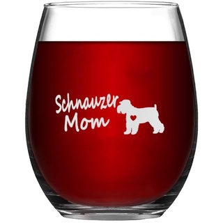 Schnauzer Mom Dog Lustiges Weinglas ohne Stiel mit Lasergravur, Whiskeyglas, Schnauzer mit Gravur, einzigartige Idee für Sie und Ihn, Mutter, Ehefrau, Chef, Schwester, BFF, Geburtstagsgeschenk für