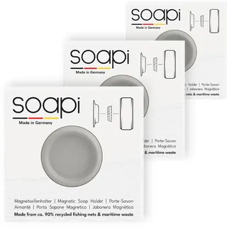 Soapi - 3er-Pack Schwebender Seifenhalter Magnet zum Kleben - Grau - Wand Magnethalter für Seife - Ablage Seifenschale Magnetseifenhalter ohne Bohren/Saugnapf