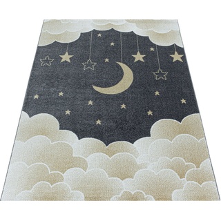 Kinderteppich FUNNY 2101, Ayyildiz Teppiche, rechteckig, Höhe: 11 mm, Kinder Mond Sterne Motivteppich gelb 160 cm x 230 cm x 11 mm