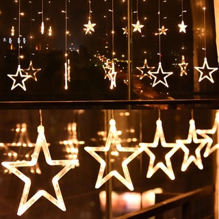 LED Vorhang mit beleuchteten Sternen 2,5Meter*1Meter Warmweiß für Weihnachten Party Deko Schmuck Fensterdeko Schaufenster Girlande Dekoration