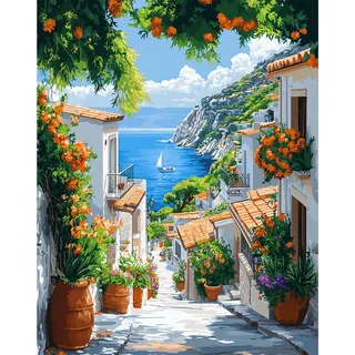 DAERLE Malen nach Zahlen für Erwachsene Ohne Rahmen, Schöne Aussicht auf die Stadt am See, Einfaches DIY Paint by Numbers Landschaft, Acrylfarben Handgemalt Ölgemälde Leinwand für Home Decor 40x50cm