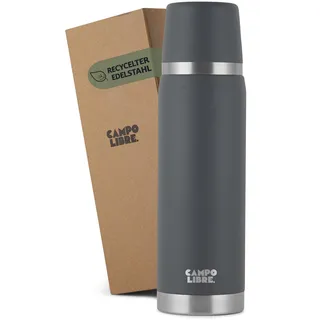 Campo Libre. Jaco® Thermoskanne 500ml I Thermos mit Becher I Unsere Thermosflasche hält mind. 24h heiß I Isolierkanne mit Doppelwand ist zu 100% auslaufsicher I recycelter Edelstahl I Grey