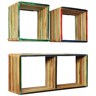 furnicato Wandregal Mehrfarbiges Wandregal-Set aus Naturholz, 81x22x41 cm & 31x22x31 cm, 1-tlg., Stabile Wandboard-Ablage mit Stahlhalterungen für Ihr Wohnzimmer bunt