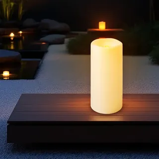 Spetebo XXL LED Outdoor Kerze cremeweiß batteriebetrieben mit Timer - 30cm | Elektrische Laternenkerze groß für Außen und Innen mit Flammen Effekt - Garten Deko Beleuchtung flammenlos mit Flackereffekt