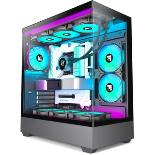 FOIFKIN F1 PC Gehäuse ATX- Pre-Install 6 PWM ARGB Lüfter, Mid-Tower Computer Gehäuse, Gaming PC- Gehäuse,270° Panorama Tempered Glass,mit Type-C, ATX Gehäuse (Schwarz, F1)