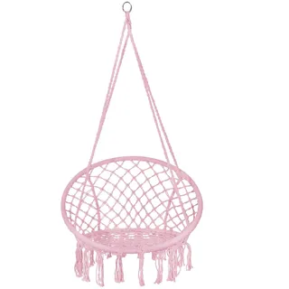 Springos® Hängesessel Boho 120 cm Rosa Schaukelstuhl Vogelnest für Garten & Innenbereich, belastbar bis 150 kg, Baumwollmischung, Metallrahmen, mit Fransen, ideal für Balkon & Kinderzimmer