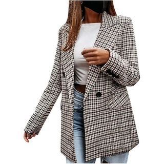 FIDDY Wintermantel Damen Mode Karierter Anzug Langarm-Blazer mit Umlegekragen Zweireihige M
