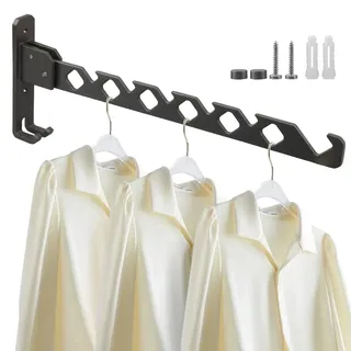 Lxoraziy Kleiderstange Wand, Aluminium Kleiderbügel mit Kleiderhaken, Klappbar Wand Kleiderständer, für Schlafzimmer Badezimmer Balkon(Grau)