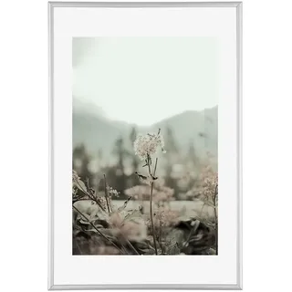 Bilderrahmen Bali Echt Aluminium 60x83 cm Metall Wechselrahmen Farbe Silber mit entspiegeltem Kunstglas