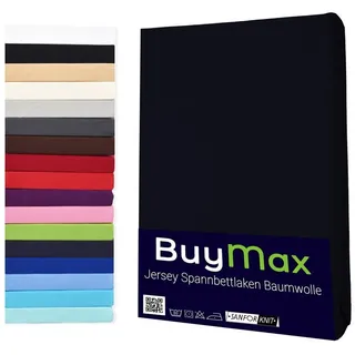 Buymax Spannbettlaken Buymax Jersey aus 100% Baumwolle, Jersey, Gummizug: Rundumgummi, (1 Stück), Pflegeleicht und Atmungsaktiv in Verschiedenen Farben und Größen schwarz 60 cm x 120 cm